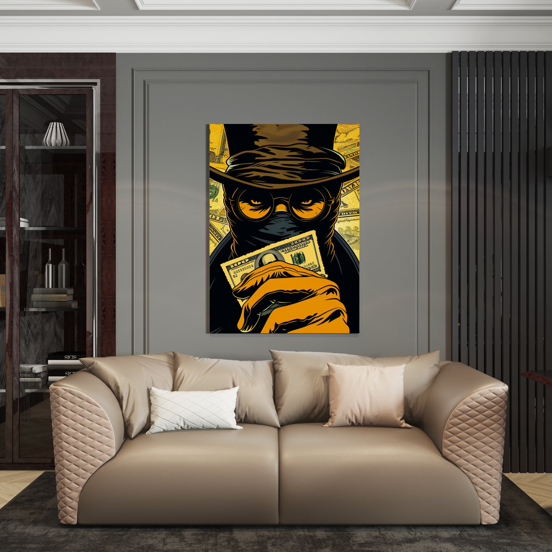 Wanddecoratie Masked Wealth op plexiglas, Dibond, Canvas – luxe kunstwerk van de Luxury Legends collectie.