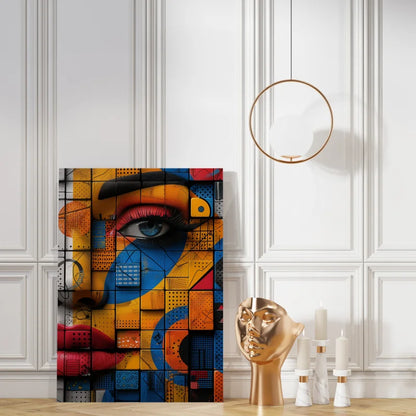 Wanddecoratie canvas met abstracte gezichten in kleurrijke pop-art stijl