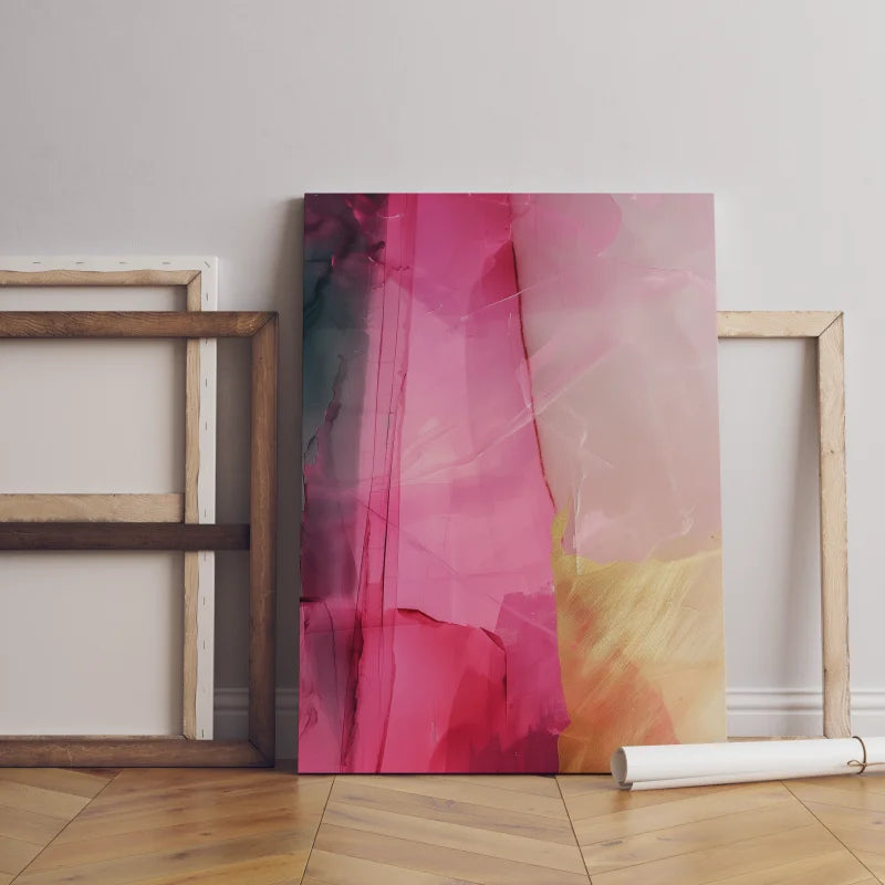 Wanddecoratie canvas met een abstract ontwerp in zachte roze tinten