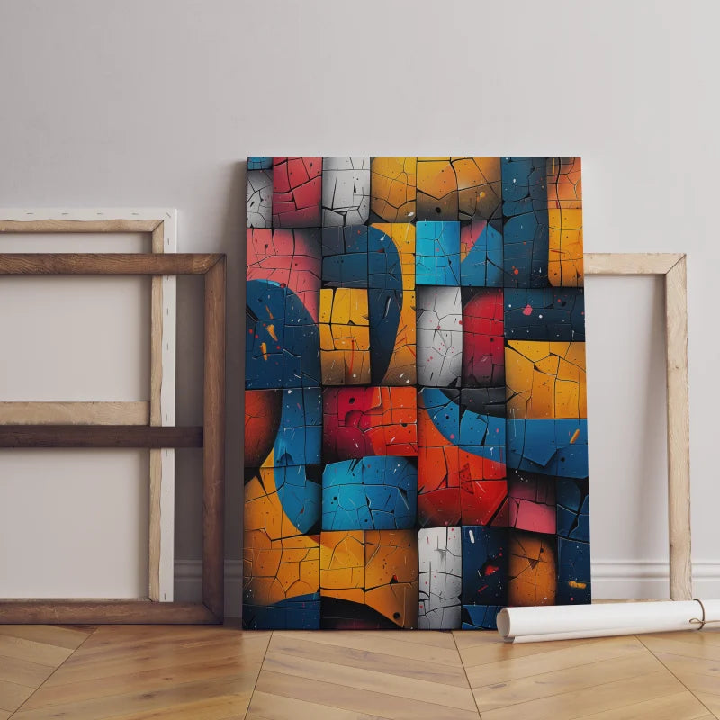 Wanddecoratie canvas met een levendig abstract mozaïekontwerp