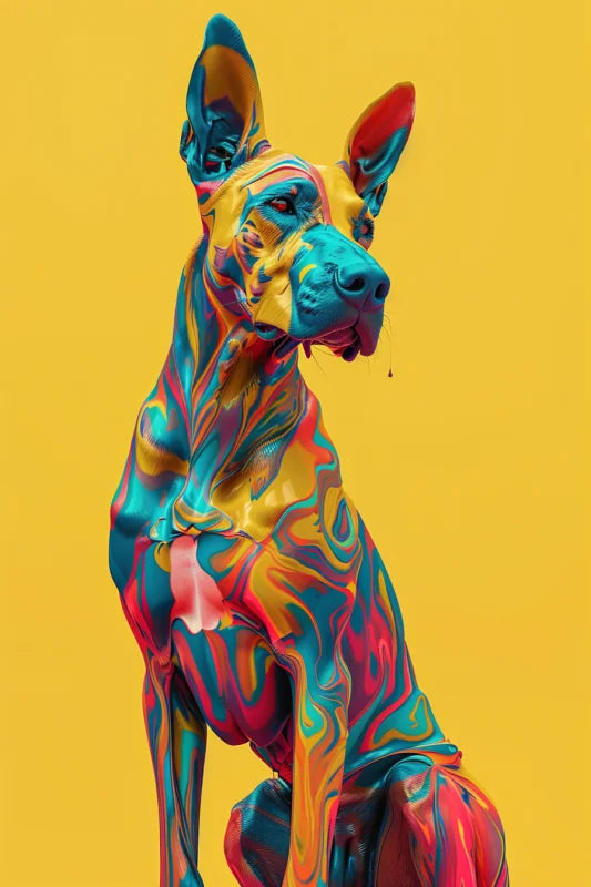 Wanddecoratie canvas met een kleurrijk pop-art ontwerp van een Doberman