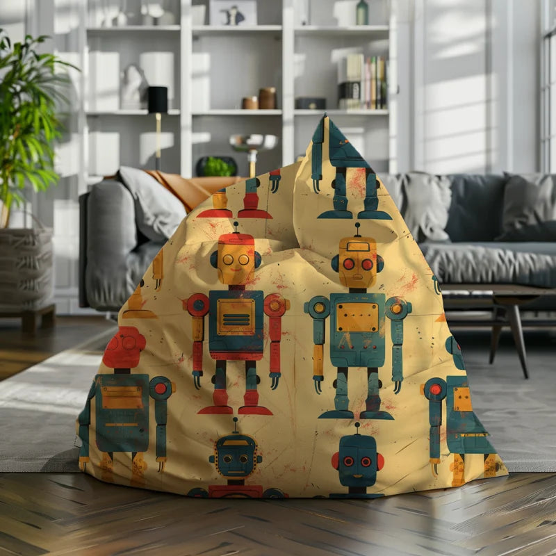 Zitzak met een vintage ontwerp van kleurrijke retro-robots