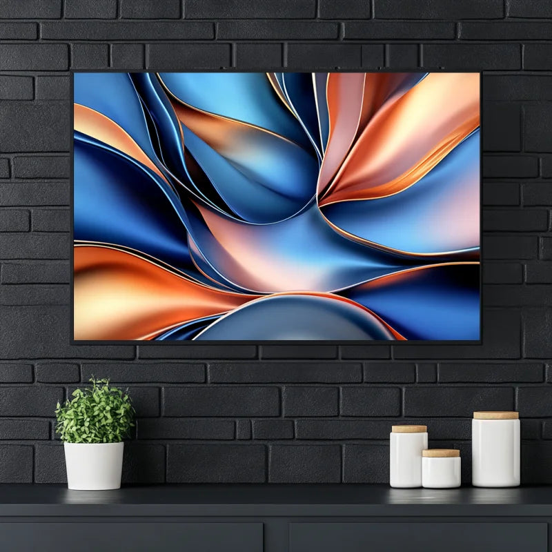 Wanddecoratie canvas met een abstract ontwerp van vloeiende lijnen in levendige kleuren